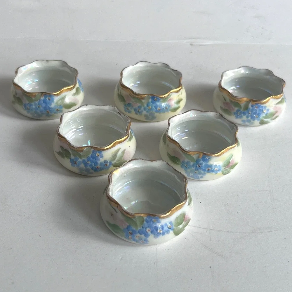Antique O&EG Royal Austria Open Salts Set 6 Oscar Edgar Gutherz Floral Gold